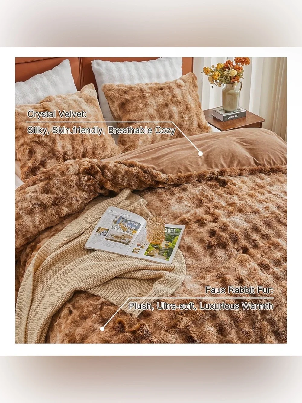 EMME Faux Rabbit Fur Duvet Cover Twin Size Tie Dye Taupe